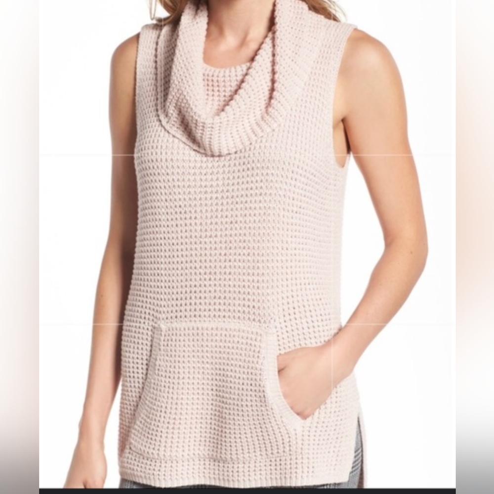 Two by Vince Camuto Sleeveless Cowl neck Chunky Knit Sweater Size M Pale Pink